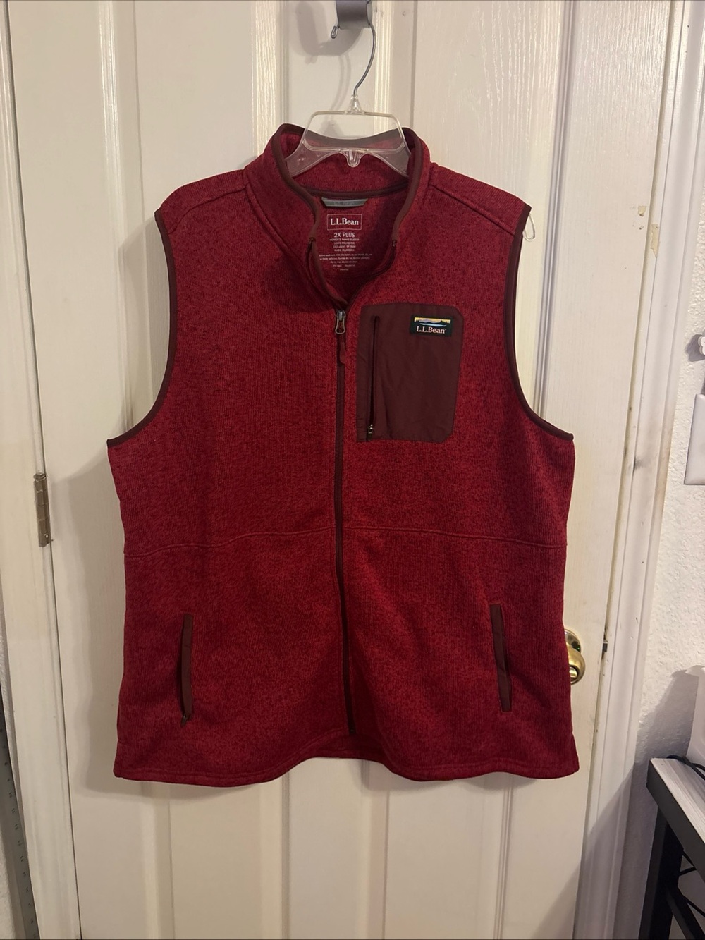 L.L. Bean Women’s 2X Plus Knit Fleece Vest Red Full Zip Sweater Outdoor